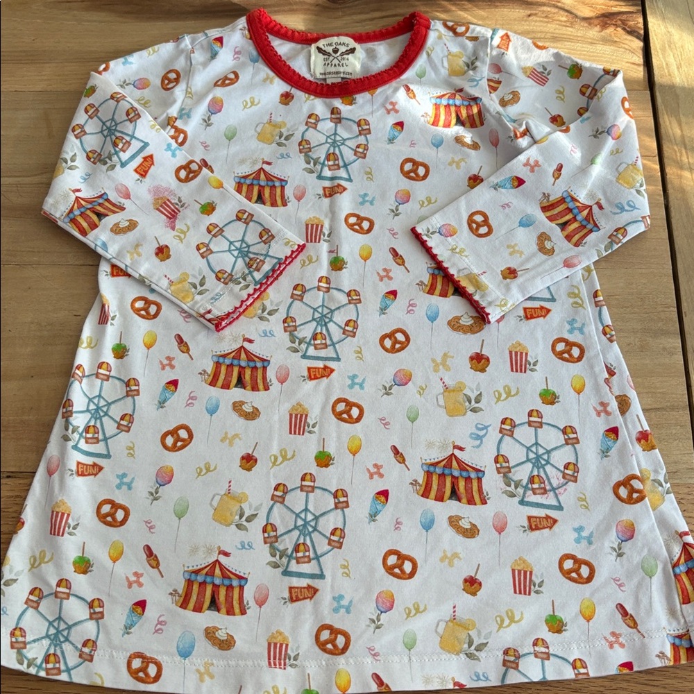 The Oaks Apparel Girls Colorful Carnival Print Long Sleeve Dress